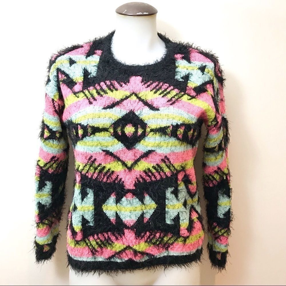 MOHAIR Blend Aztec Neon And Black Sweater 🌻